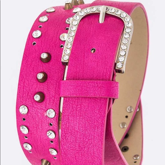 Fuchsia Pink Bling Crystal Vegan Leather Statement Belt - Picture 2 of 2